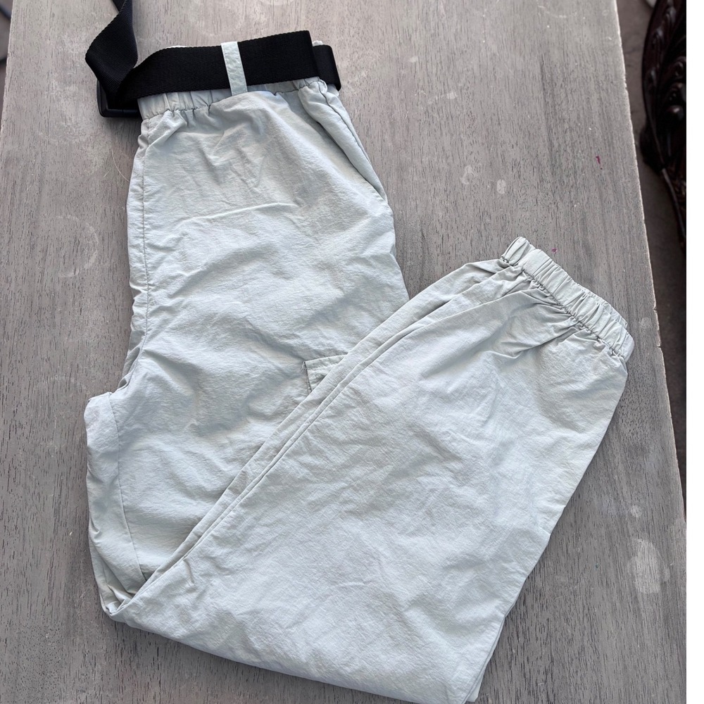 Forever 21 Mens Large Cargo Jogger Pants Grey Tech Utility Belted Streetwear